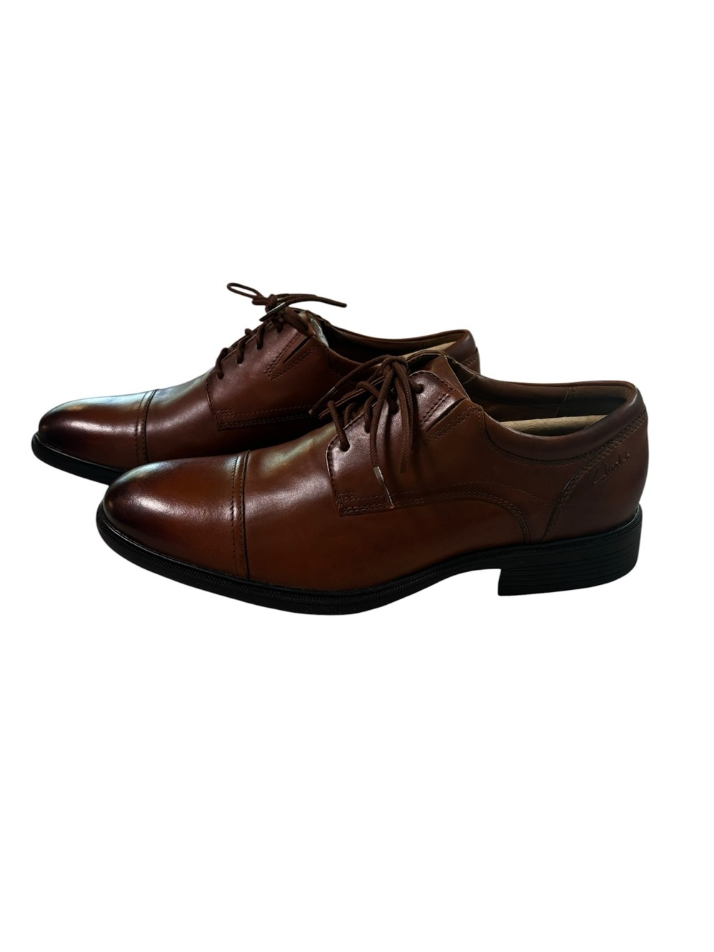 Clarks Steadwell Cap Mens 9.5 Wide Dark Tan Leather Cap Toe Dress Derby Shoes